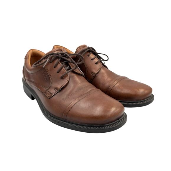 Ecco Men's Brown Leather Round Cap Toe Lace Up Oxfords Dress Shoes - Picture 4 of 12